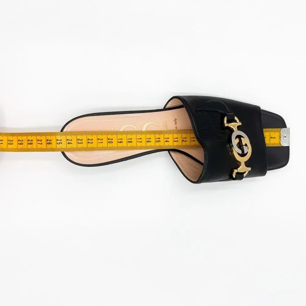 Gucci Zumi GG Horsebit Slide Sandals Black Mules EU 37.5 US 7.5